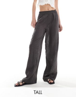 ONLY Tall linen mix wide leg pants in gray  ONLY