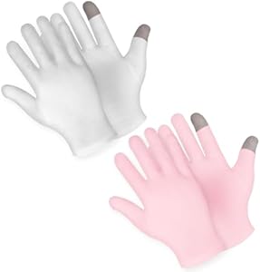 2 Pairs Moisturizing Gloves Touch Screen Cotton Spa Lotion Glove Overnight Bedtime Skin Care Gloves Eczema Glove for Dry Chapped Hands Women Beauty (White + Black) Dimeho