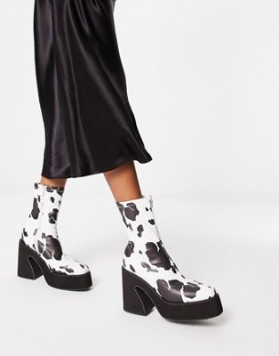 Koi Holy chunky cow print heeled boots in multi Koi Footwear