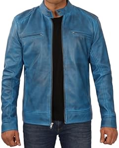 Decrum Mens Leather Jacket - Cafe Racer Style Real Lambskin Leather Jacket Men Decrum