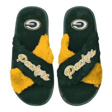 Women's FOCO Green Green Bay Packers Two-Tone Crossover Faux Fur Slide Slippers Unbranded