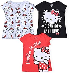 Hello Kitty Sanrio Girls 3 Pack Short Sleeve T-Shirt for Little and Big Kids Hello Kitty