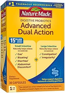 Nature Made Digestive Probiotics Advanced Dual Action, Probiotics for Women and Men, 30 Probiotic Capsules (Капсулы), 30 Day Supply Nature Made