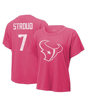 Женская футболка Threads C.J. Stroud розового цвета с эффектом потертости Houston Texans с именем и номером Majestic