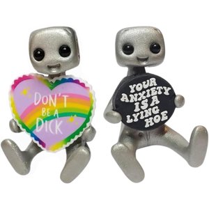 Your Anxiety is A Lying H*e Robot,Cute Tiny Robot Figure with Slogan, Fun Office Desk Decorations, Hack Your Anxiety,for Friends Family Yourself Gifts (G-2PCS) Seniver