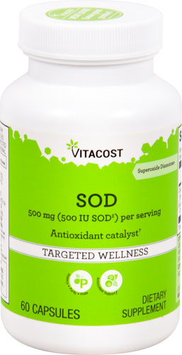 Антиоксидантный катализатор Vitacost SOD† — 500 мг (500 МЕ SOD‡) на порцию — 60 капсул Vitacost