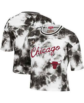 Женская черная, белая укороченная футболка с принтом тай-дай Chicago Bulls Hardwood Classics Mitchell & Ness