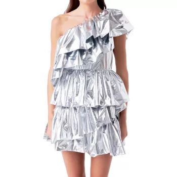 Многоярусное мини-платье с эффектом металлик Endless rose