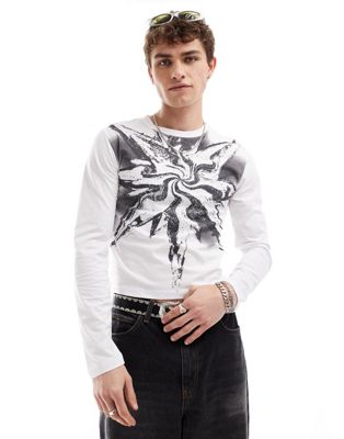 COLLUSION Long sleeve shrunken t-shirt with doodle graphic in white Collusion
