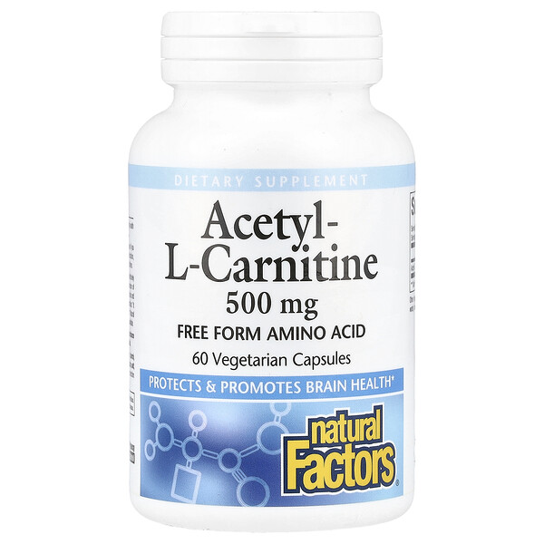 Ацетил-L-Карнитин - 500 мг - 60 вегетарианских капсул - Natural Factors Natural Factors