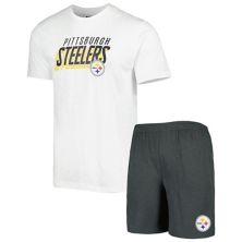 Мужской комплект для сна с футболкой и шортами для сна Pittsburgh Steelers Downfield, темно-серый/белый, Concepts Sport Unbranded