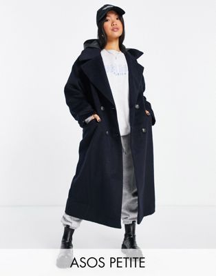 Темно-синее пальто оверсайз с непромокаемым капюшоном ASOS DESIGN Petite ASOS Petite