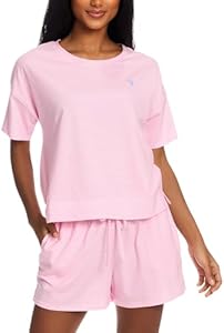 U.S. Polo Assn. Summer Pajamas for Women 2 Piece, Knit Short Sleeve Shirt and Pajama Shorts with Pockets, Womens Lounge Set U.S. Polo Assn.