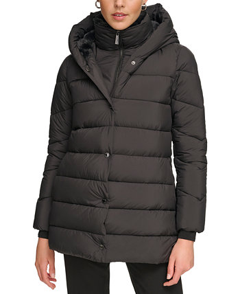 Женское Пуховое Пальто с Капюшоном и Имитацией Меха от Calvin Klein Calvin Klein