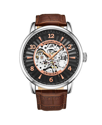 Мужские коричневые часы с кожаным ремешком 48мм Stuhrling