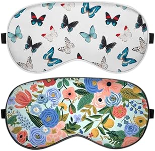 Маска для сна BHAHB 2 PCS Sleep Eye Mask Silk Sleeping Soft with Elastic Strap Eye Sleep Shade Cover for Cute Aesthetic Unisex Women Girls for Airplane Travel Nap-Butterfly Flowers BHAHB