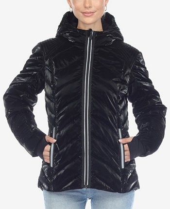 Женская стеганая куртка средней плотности контрастного цвета с капюшоном и отверстиями для больших пальцев White Mark