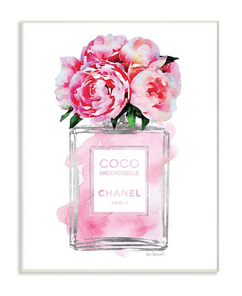 Glam Perfume Bottle V2 Flower Silver Pink Peony Wall Plaque Art, 10 дюймов x 15 дюймов Stupell Industries