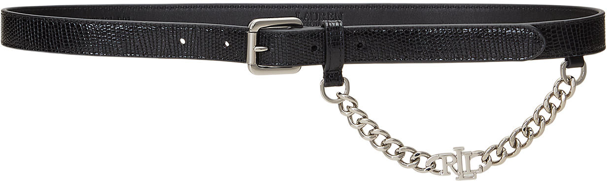 Logo-Chain Lizard-Embossed Skinny Belt LAUREN Ralph Lauren