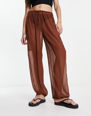 Шоколадные прозрачные мятые брюки со сборками на манжетах ASYOU AsYou