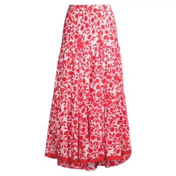 Многоярусная длинная юбка из хлопка с оборками и цветочным принтом Ro's Garden