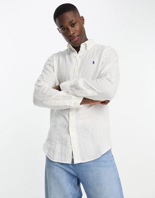 Белая льняная рубашка индивидуального кроя с логотипом Polo Ralph Lauren Polo Ralph Lauren