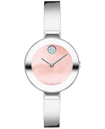 Женские смелые браслеты, швейцарские кварцевые часы из нержавеющей стали серебристого тона, 28 мм Movado