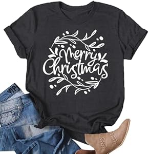 Merry Christmas Shirts Women Funny Xmas Tree Graphic T-Shirt Holiday Tshirts Casual Short Sleeve Tee Tops Prelike Powers