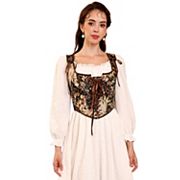 Women's Vintage Floral Corset Lace-Up Fishbone Print Vest Renaissance Pirate Costume Kojooin