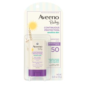 Aveeno Baby Continuous Protection Mineral Sunscreen Stick for Sensitive Skin with Broad Spectrum SPF 50 Protection for Face & Body, Naturally Sourced 100% Zinc Oxide, Travel Size, 0.47 oz C25 Aveeno