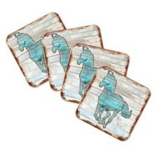 Horse Wooden Cork Coasters Gift Set of 4 by Nature Wonders Nature Wonders