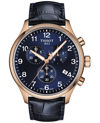Мужские часы Swiss Chronograph XL Classic Blue с кожаным ремешком 45 мм Tissot
