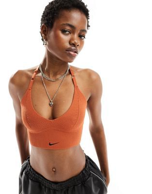 Nike Chill knit ribbed bra in burnt orange Nike
