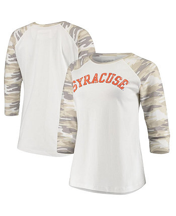 Женская белая футболка с камуфляжным принтом Syracuse Orange Boyfriend Baseball Raglan с рукавом 3/4 Camp David