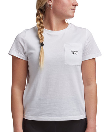 Женская хлопковая футболка с карманом и небольшим логотипом Active Reebok