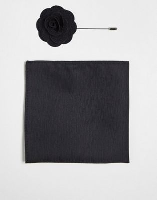 Черный нагрудный платок и брошь на лацкане French Connection French Connection