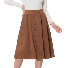 Women's Faux Suede Skirt High Waist Pleated A-Line Vintage Midi Skirts ALLEGRA K