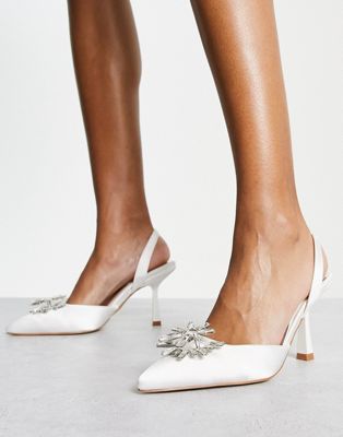 Be Mine Bridal Aisha slingback mid heel shoes with embellishment in white Be Mine