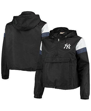 Women's Black, Navy New York Yankees Plus Size Anorak Quarter-Zip Hoodie Profile