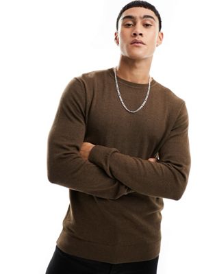 Коричневый свитер с круглым вырезом из смесовой шерсти Selected Homme Selected