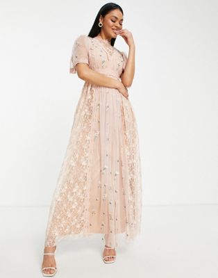 Розовое платье макси с цветочным принтом Frock and Frill Bridesmaid Frock and Frill