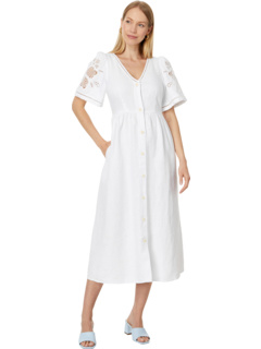 Cassie Button-Front Midi Dress in Embroidered Linen Madewell