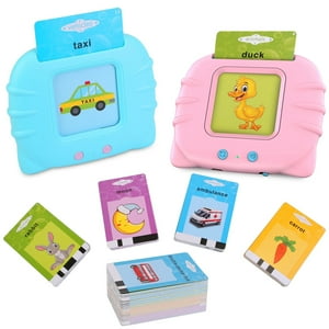 Talking Flash Cards Learning Toys for 1-5 Years Old Kids Toddler TeqHome Educational Toddlers Toys Animal Shape Color Repeated Learning Cards English Blue Pink TeqHome