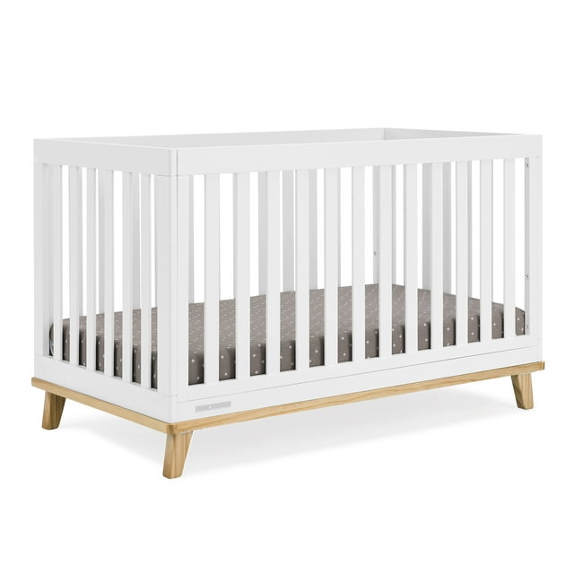 Delta Children Frankie 4-in-1 Convertible Crib - Greenguard Gold Certified, Bianca White with Natural Delta Children