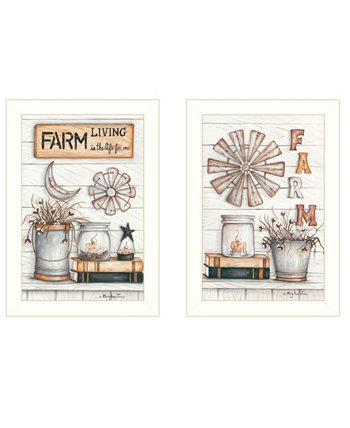 Виньетка из 2 частей "Жизнь на ферме" Мэри Энн Джун, белая рамка, 14 "x 20" Trendy Décor 4U