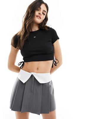 Tommy Jeans cropped ribbed top in black Tommy Jeans
