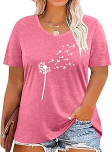 Binshre Plus Size Tops for Women Cute Graphic Tees Loose Fit Flower Printing Short Sleeve Crew Neck T Shirts Binshre