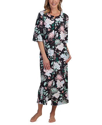 Women's Printed 3/4-Sleeve Zip-Front Robe Miss Elaine