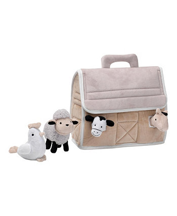 Baby Farm Plush Barn with 4 Stuffed Animals Toy - Taupe/Gray/White Lambs & Ivy