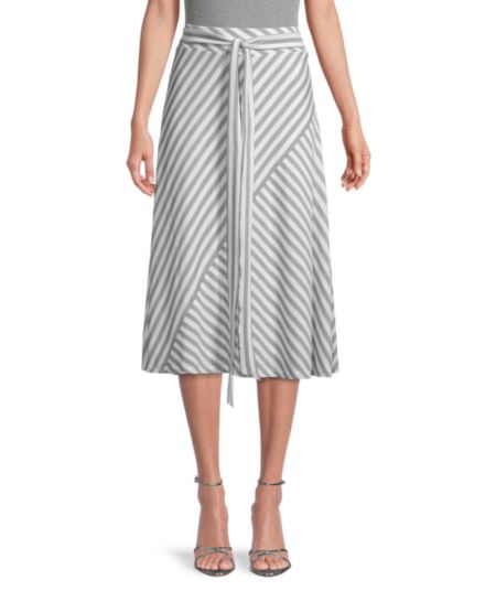 Полосатая юбка-миди с поясом DKNY